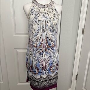 White House Black Market Blue Gray Halter Cocktail Dress
